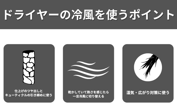 ドライヤーの冷風を使うポイントが分かる画像