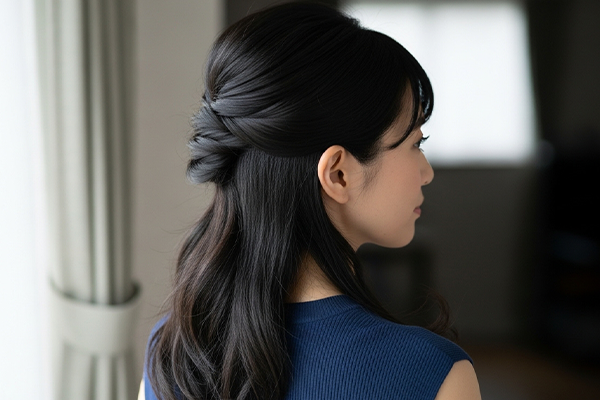 ハーフアップの女性