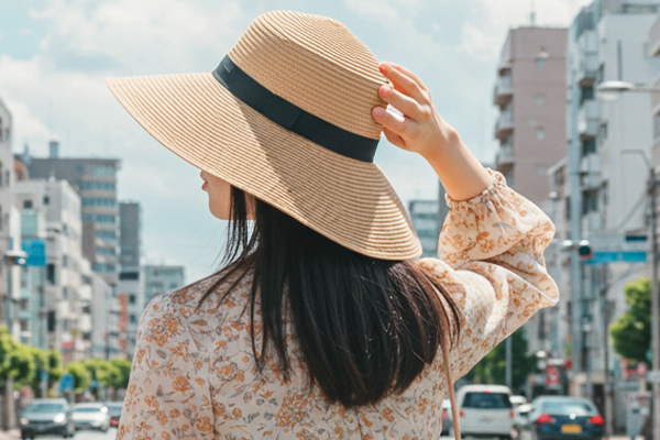 帽子をかぶる女性