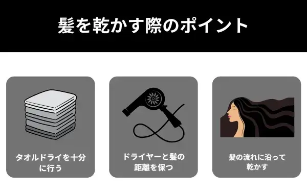 髪を乾かす際のポイントが分かる画像