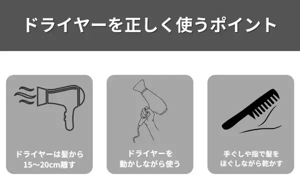 ドライヤーを正しく使うポイントが分かる画像