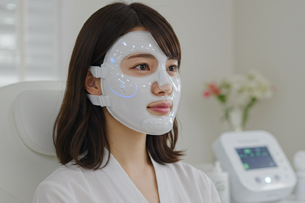 マスクタイプの美顔器を使用している女性
