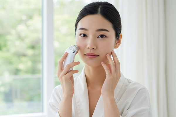 美顔器を使用している女性