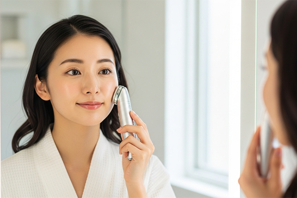 美顔器を使用している女性