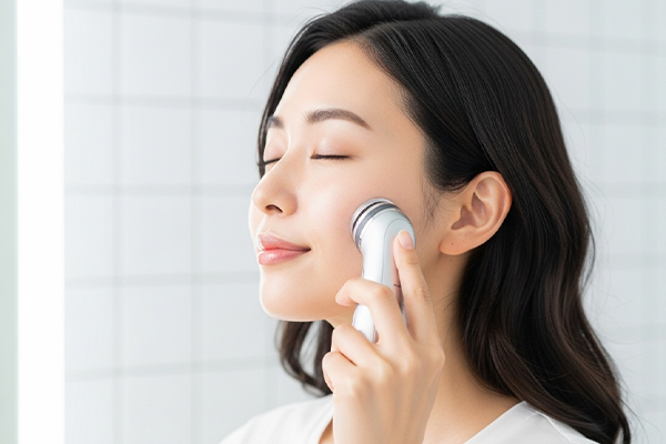 美顔器を使用している女性