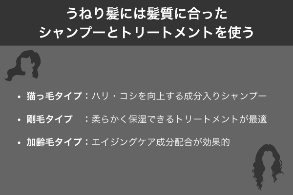 うねり髪には髪質に合ったシャンプーとトリートメントを使う