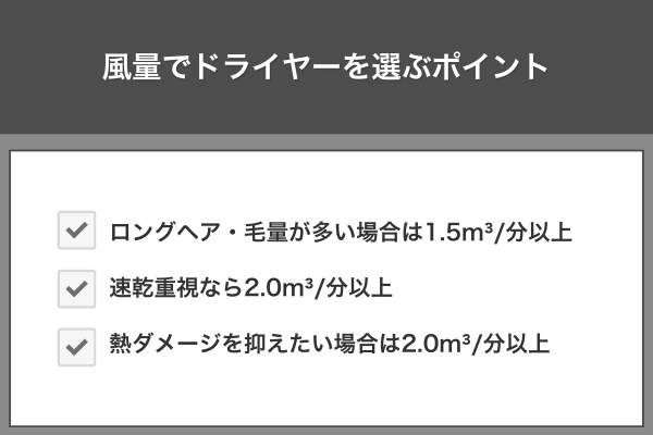 風量でドライヤーを選ぶポイント