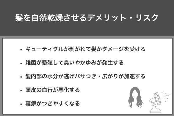 髪を自然乾燥させるデメリット・リスク