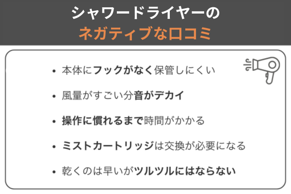 シャワードライヤーのネガティブな口コミ