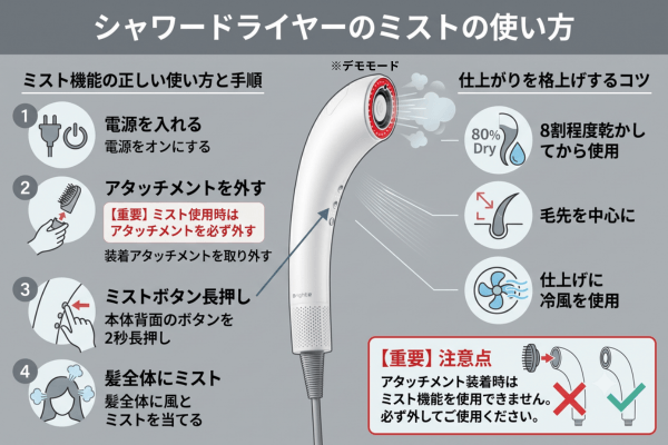 シャワードライヤーのミストの使い方