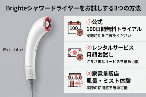 Brighteシャワードライヤーをお試しする3つの方法